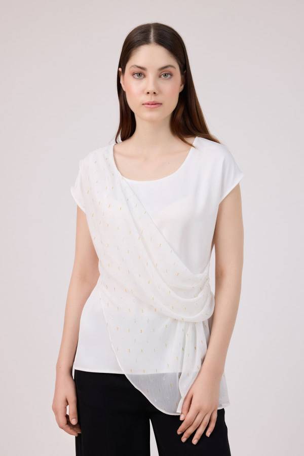 Drape geçişli v yakalı bluz