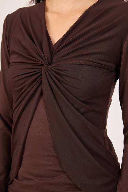 Drapeli tül örme bluz - Thumbnail