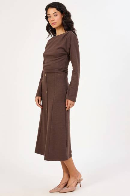 Düğme aksesuarlı triko etek - Thumbnail