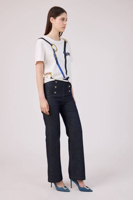 Düğme detaylı jean pantolon - Thumbnail