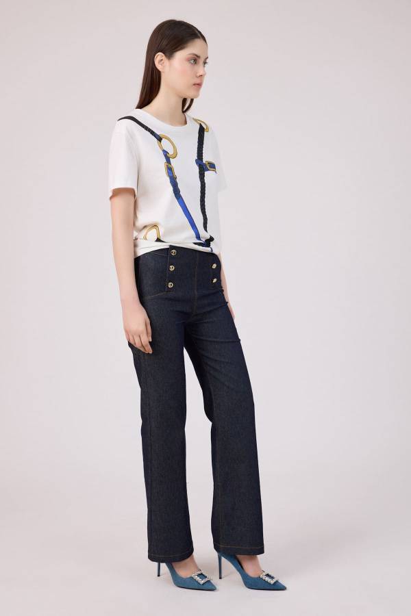 Düğme detaylı jean pantolon