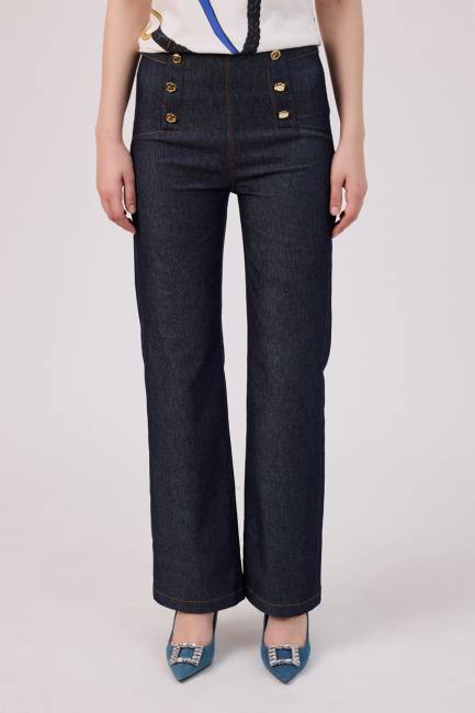 Düğme detaylı jean pantolon - Thumbnail