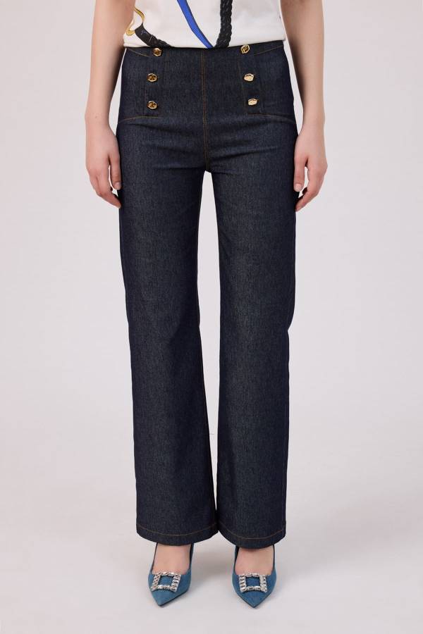 Düğme detaylı jean pantolon