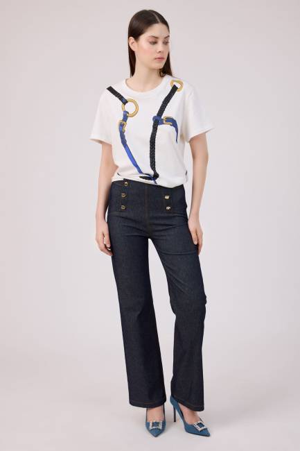 Düğme detaylı jean pantolon - Thumbnail