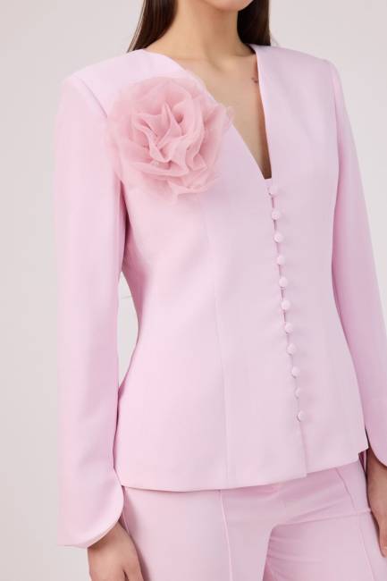 Düğme detaylı krep ceket - Thumbnail