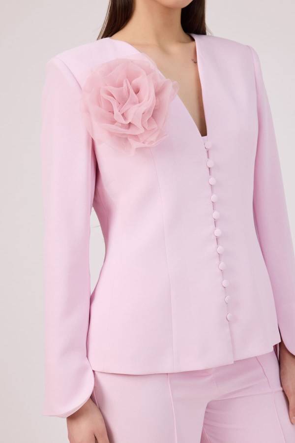 Düğme detaylı krep ceket