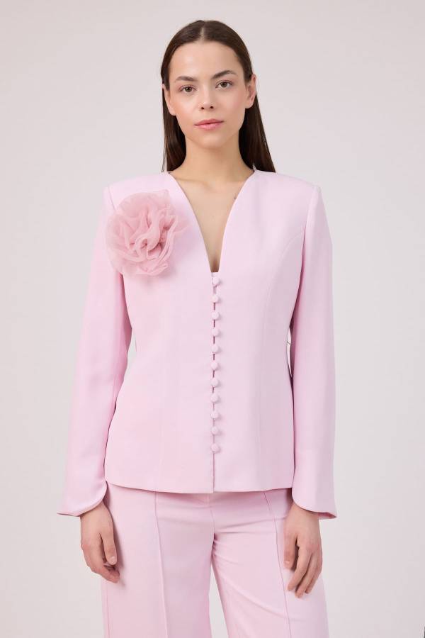 Düğme detaylı krep ceket