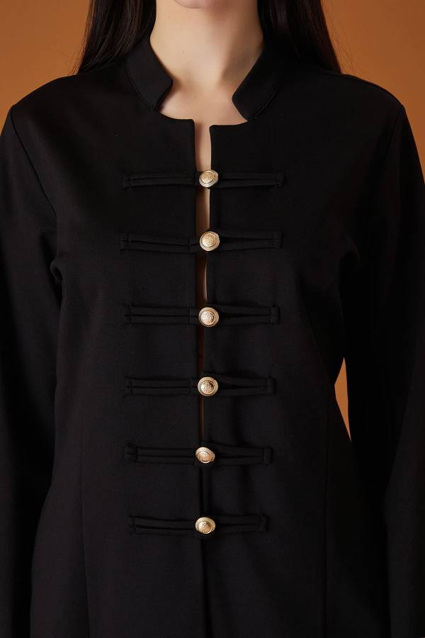 Düğme detaylı örme ceket