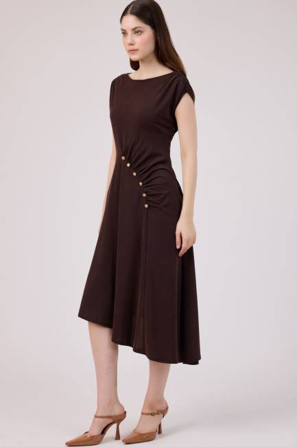 Düğme detaylı tencel elbise - Thumbnail