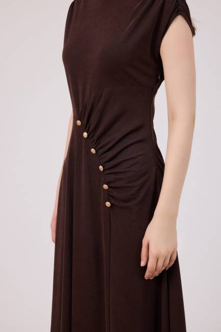 Düğme detaylı tencel elbise - Thumbnail