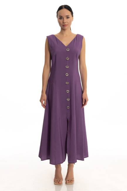 Düğme detaylı tencel elbise - Thumbnail
