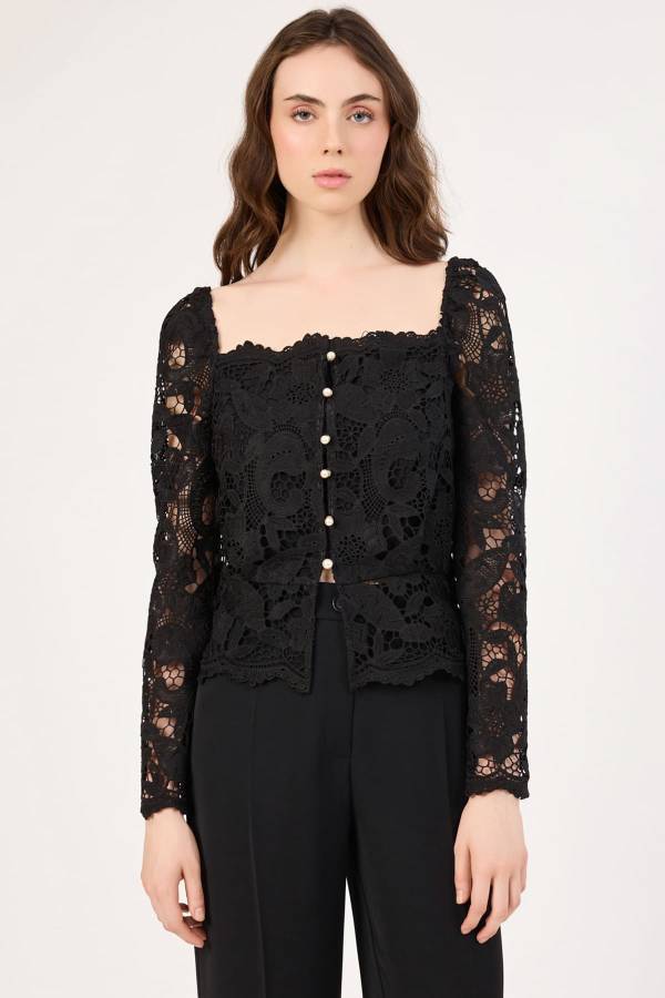 Fever - Düğmeli güpür bluz