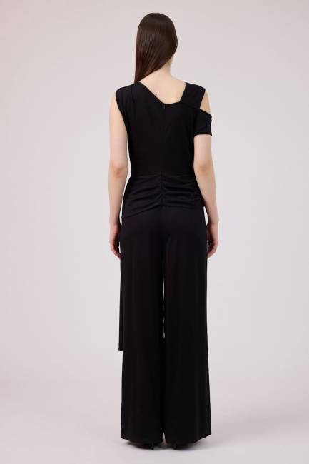 Düşük omuzlu drapeli tulum - Thumbnail