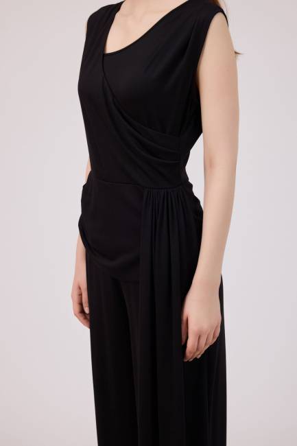 Düşük omuzlu drapeli tulum - Thumbnail