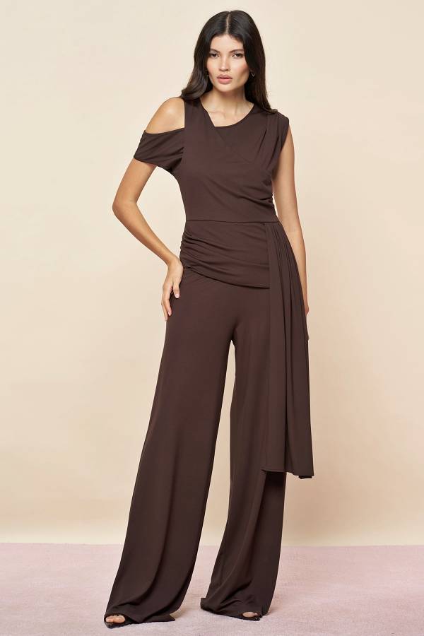 Fever - Düşük omuzlu drapeli tulum