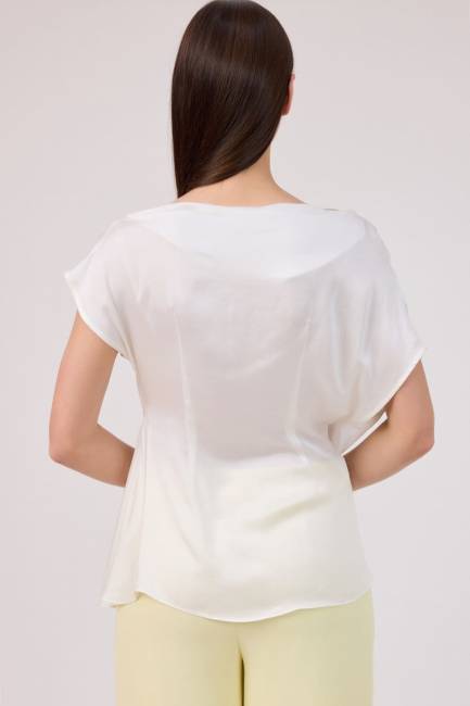 Düşük omuzlu saten bluz - Thumbnail