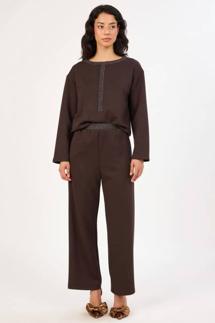 Düz paça likralı örme pantolon - Thumbnail