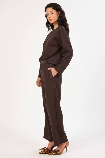 Düz paça likralı örme pantolon - Thumbnail