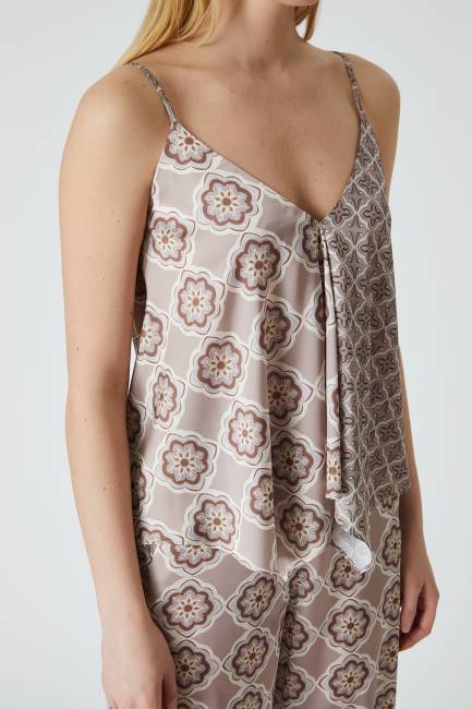 Etnik desenli floş bluz - Thumbnail