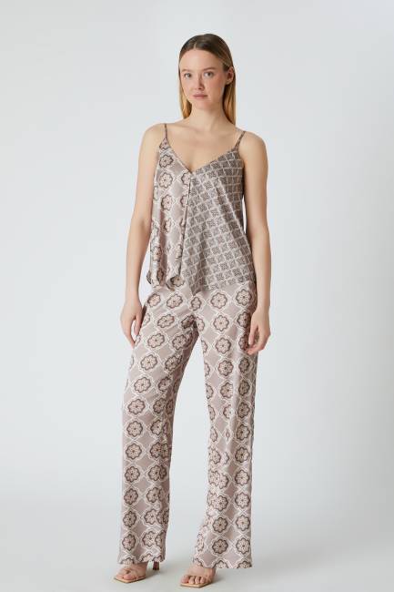 Etnik desenli floş bluz - Thumbnail