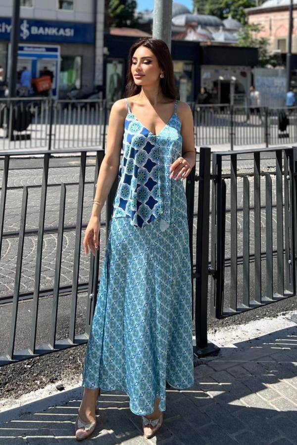 Etnik desenli floş bluz