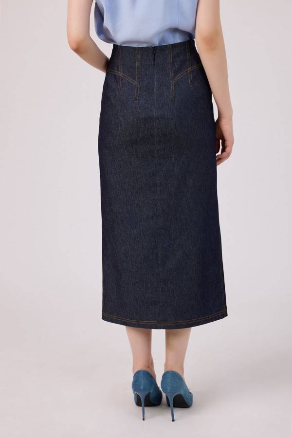 Fermuar detaylı jean etek
