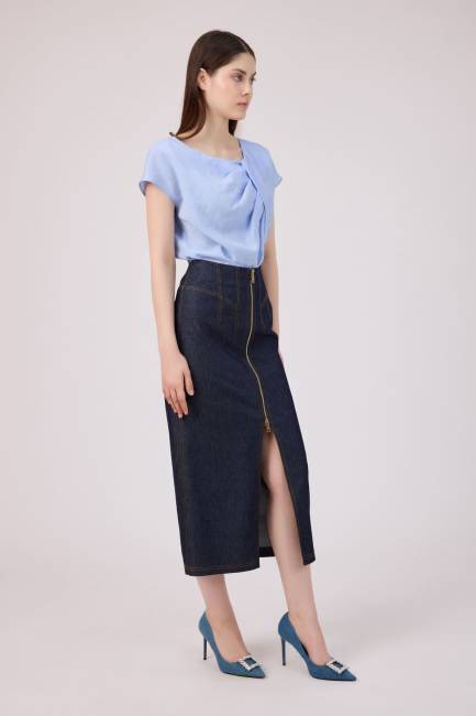 Fermuar detaylı jean etek - Thumbnail