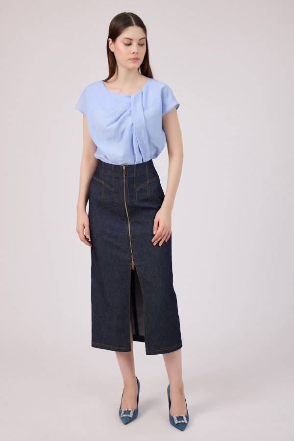 Fermuar detaylı jean etek