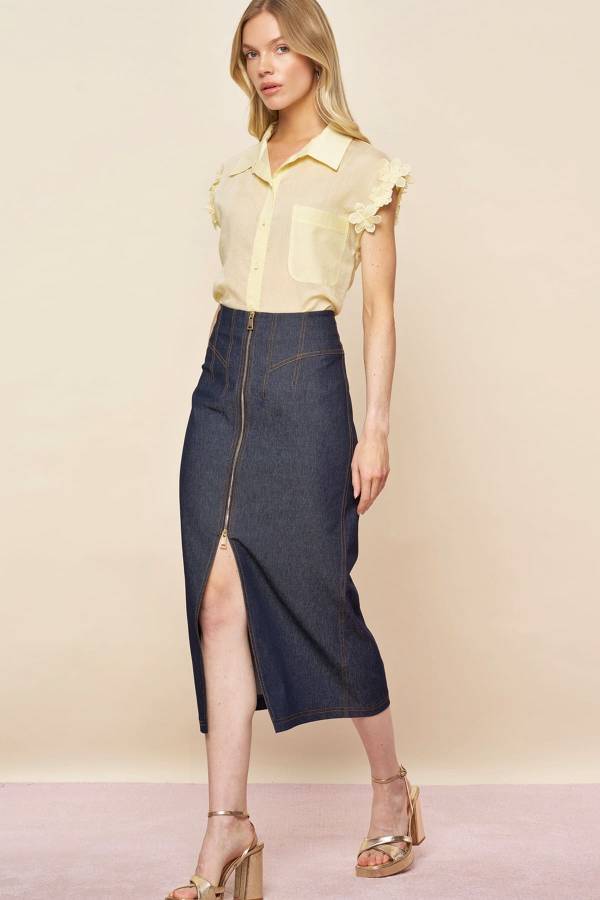 Fermuar detaylı jean etek