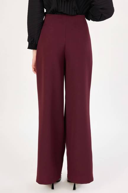 Fermuar detaylı pileli geniş paça pantolon - Thumbnail