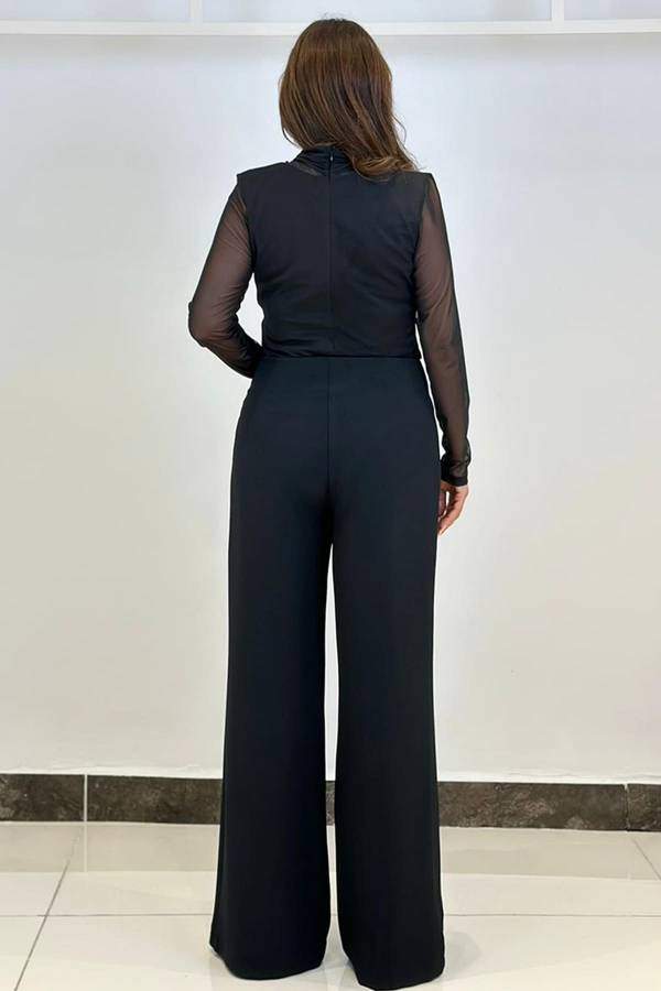 Fermuar detaylı pileli geniş paça pantolon Fermuar detaylı pileli geniş paça pantolon