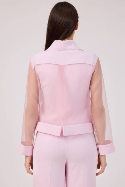 Fermuarlı organze geçişli ceket - Thumbnail