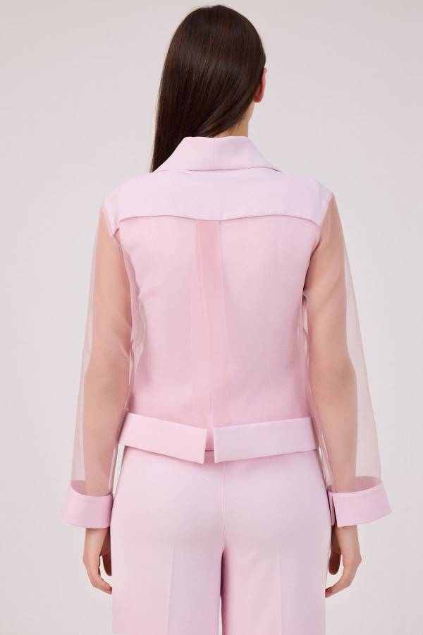 Fermuarlı organze geçişli ceket