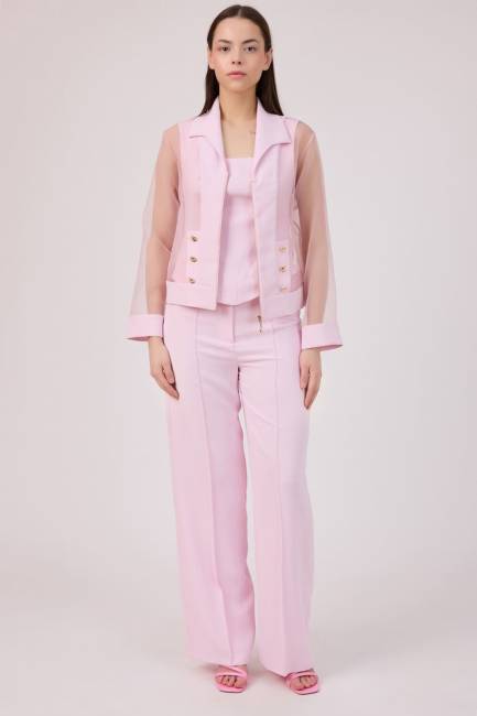 Fermuarlı organze geçişli ceket - Thumbnail