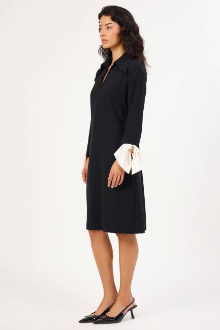 Fiyonk detaylı krep elbise - Thumbnail