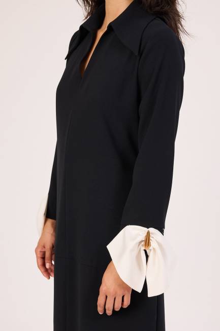 Fiyonk detaylı krep elbise - Thumbnail