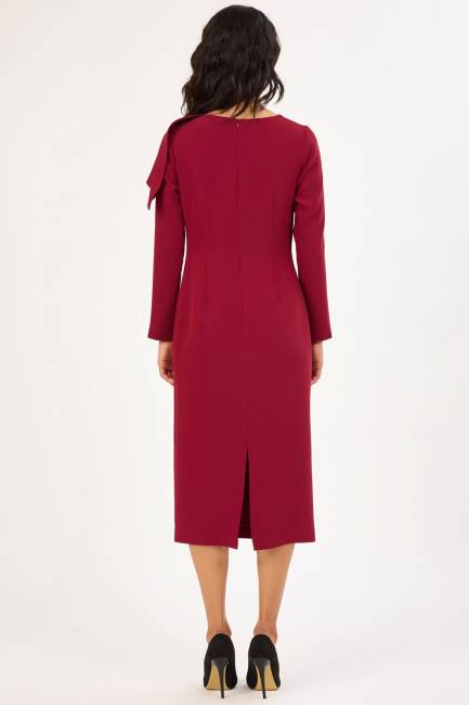 Fiyonk detaylı uzun kollu midi elbise - Thumbnail