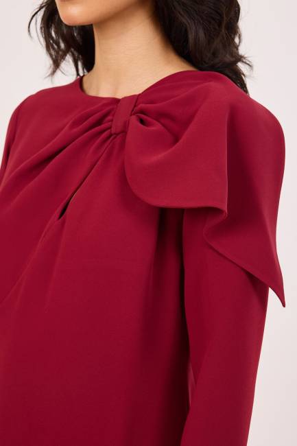 Fiyonk detaylı uzun kollu midi elbise - Thumbnail