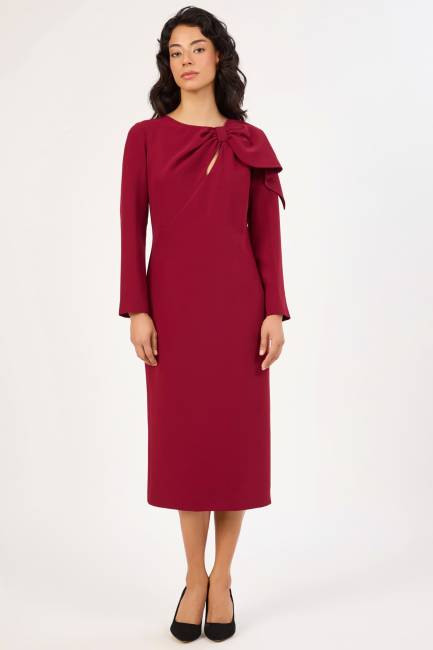 Fever - Fiyonk detaylı uzun kollu midi elbise Fever - Fiyonk detaylı uzun kollu midi elbise