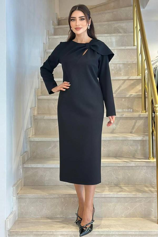 Fever - Fiyonk detaylı uzun kollu midi elbise