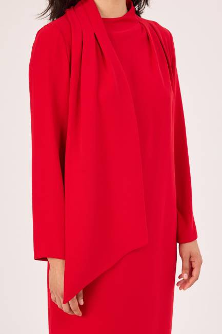 Fular detaylı midi elbise - Thumbnail