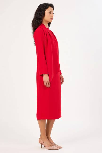 Fular detaylı midi elbise - Thumbnail