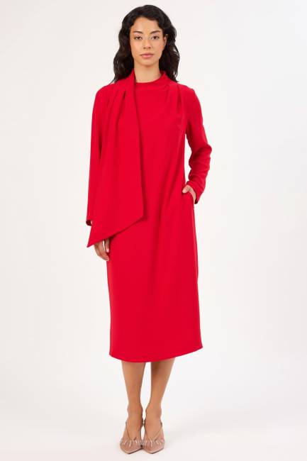 Fular detaylı midi elbise - Thumbnail