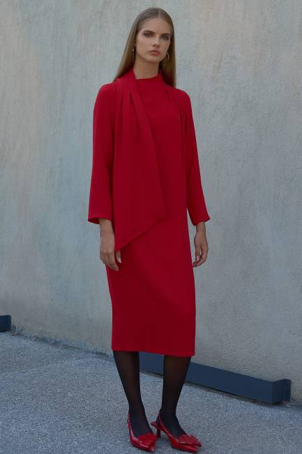 Fever - Fular detaylı midi elbise Fever - Fular detaylı midi elbise