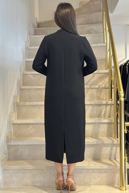 Fular detaylı midi elbise - Thumbnail