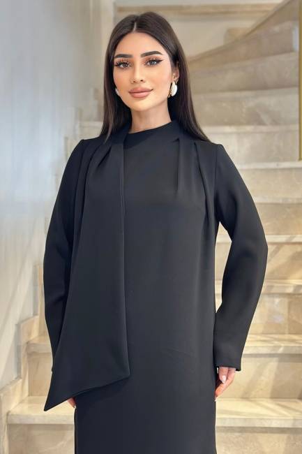 Fular detaylı midi elbise - Thumbnail