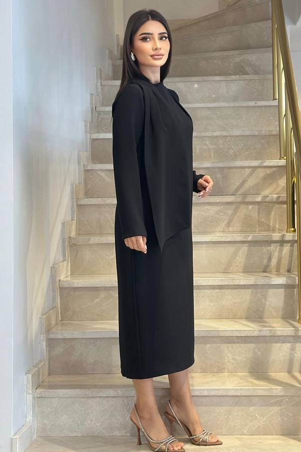 Fular detaylı midi elbise