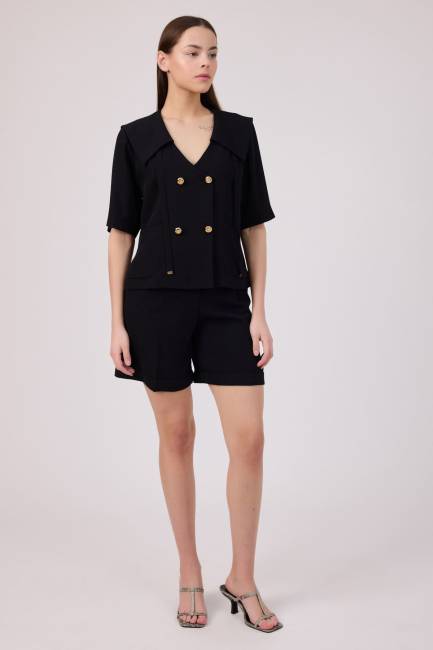 Geniş yakalı bluz ceket - Thumbnail