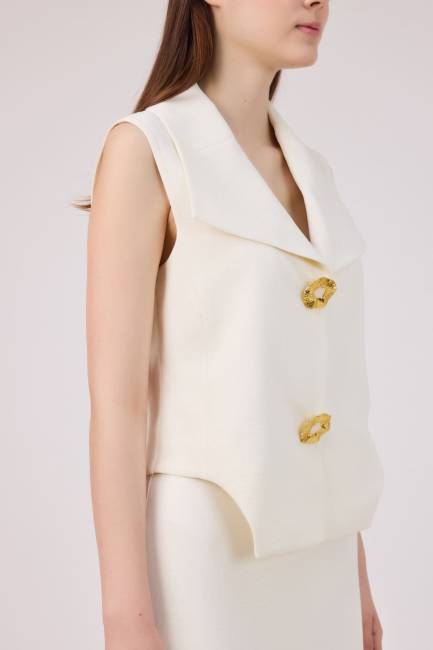 Geniş yakalı düğmeli yelek - Thumbnail