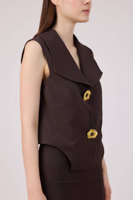 Geniş yakalı düğmeli yelek - Thumbnail